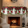 Festive Christmas fireplace scarf featuring a print of pine branches and red berries.