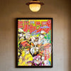 A vibrant anime poster featuring characters from JoJo's Bizarre Adventure in a vertical format.