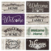 A collection of rustic wooden hanging signs with various text like Welcome Home Family and Welcome to Our Home