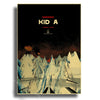 Album art poster for Radiohead's Kid A featuring jagged icy mountain peaks and a dark, atmospheric landscape.
