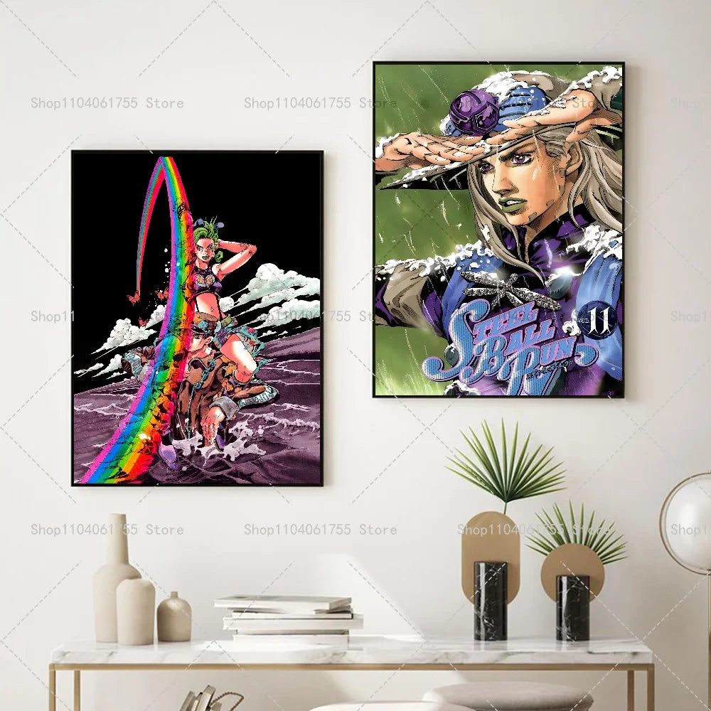 Anime poster featuring a character in a hat and dramatic lighting from JoJo's Bizarre Adventure