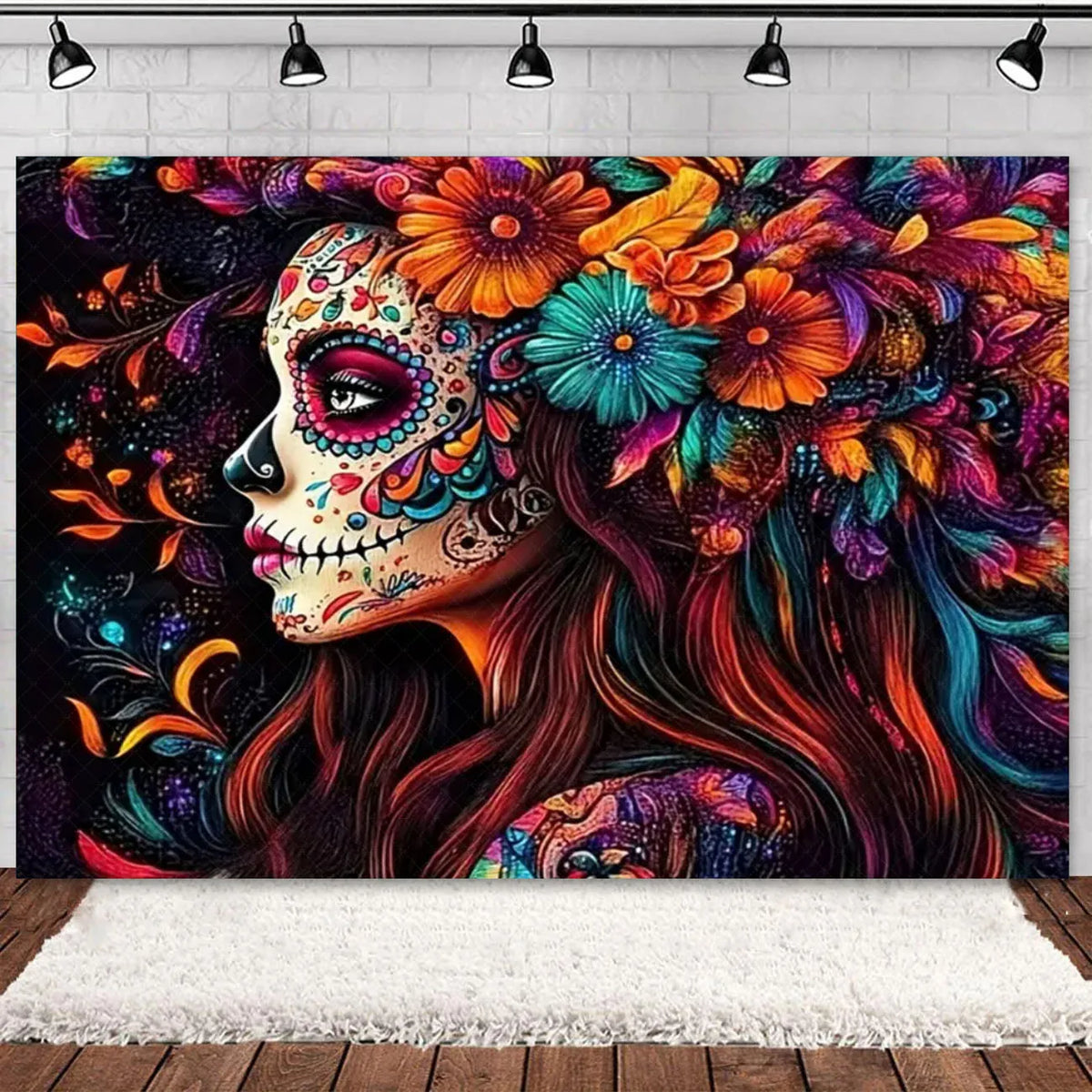 Day of the Dead Skeleton & Floral Backdrop for Party Photo Booth