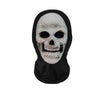 A black mesh balaclava mask featuring a realistic human skull design.
