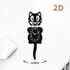 A black cartoon cat wall clock with a white face and swinging tail, showing the time.