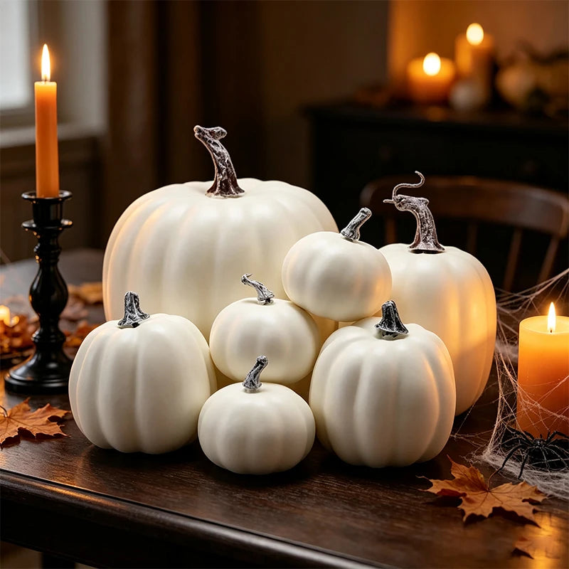 Set of 7 Artificial Pumpkins for Fall & Halloween Decor