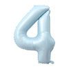 A light blue foil number balloon shaped like the number 4.