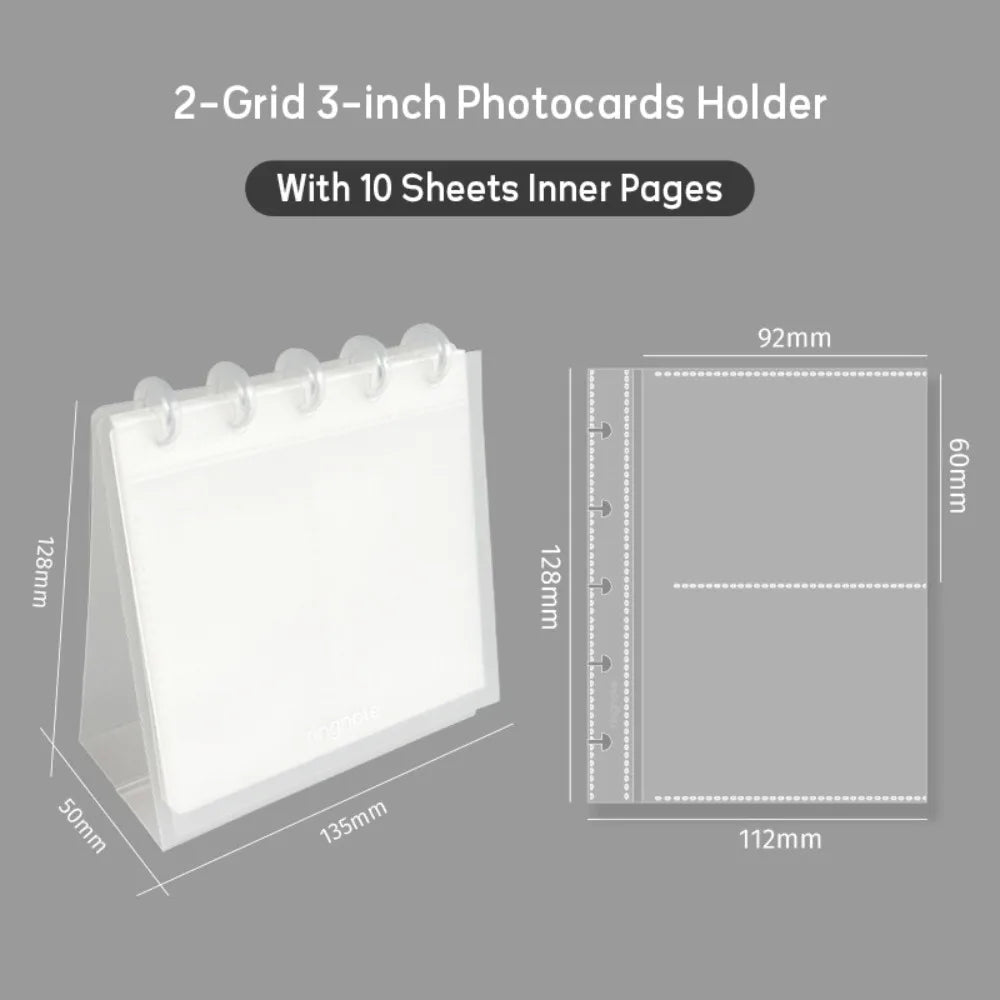A clear vertical photo card holder with 10 sheets inner pages shown in a light gray background.