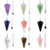 A collection of natural stone pendants in various shades of purple, green, blue, pink, and black.