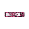 A pink leopard print rectangular metal wall sign with the text NAIL TECH AVE