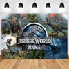 A large banner featuring various dinosaurs against a jungle background for a birthday theme.
