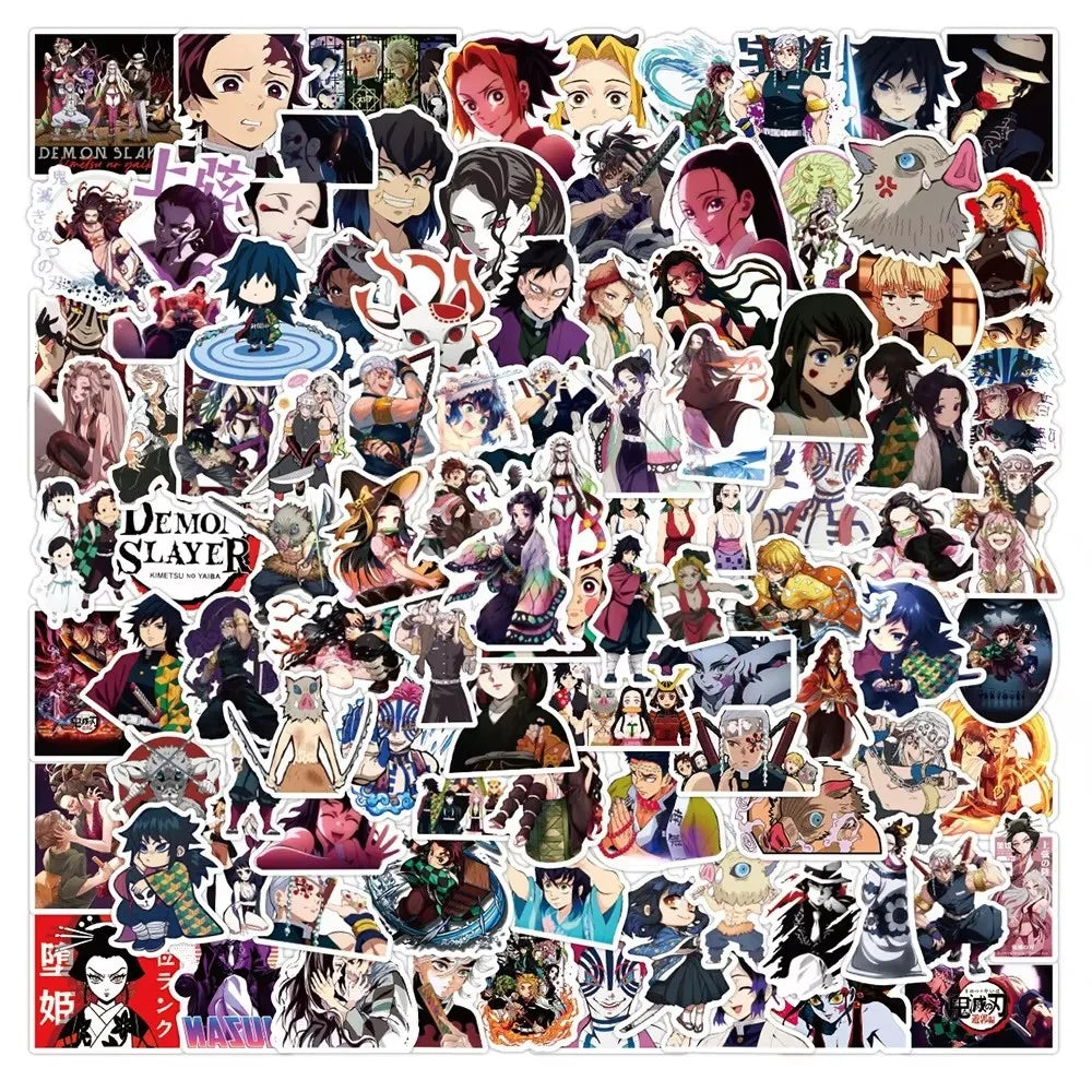A collection of Demon Slayer anime vinyl stickers featuring various characters and scenes.