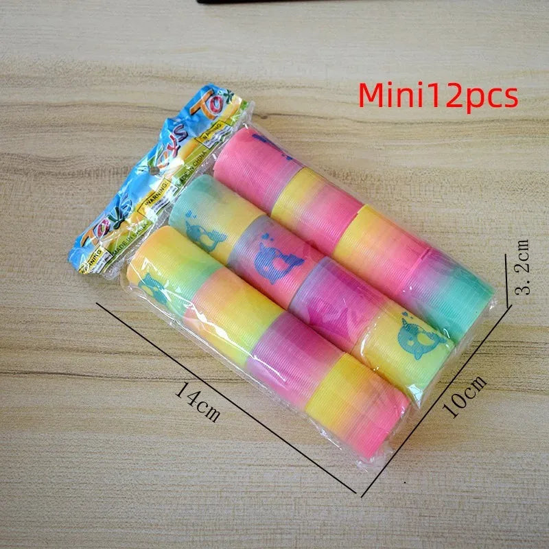 Mini 12 pieces of rainbow colored spring toys packaged for party favors