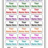 A pack of waterproof customizable name tags and various household items like a washing machine and freezer.