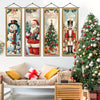 Vintage Christmas porch hanging banners featuring Santa, snowman, and reindeer designs.