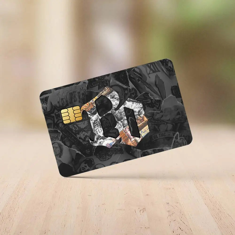 A black reusable credit card protection sticker featuring the initials 'BBO' in gold and white text.
