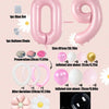 A set of 42 pink balloons shaped like the numbers 0 through 9, including a glue dot and balloon chain.