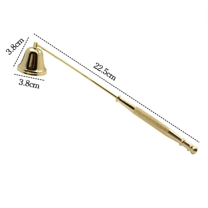Stainless steel candle extinguisher tool with a bell-shaped nozzle and a long shaft.
