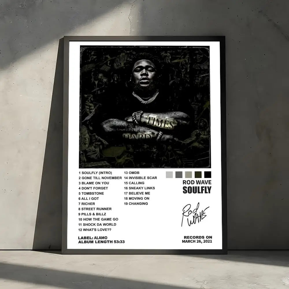 Black and white album cover art featuring a rapper with intense expression and text details.