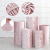 Pink velvet cylinder stand covers in various shades and textures for events
