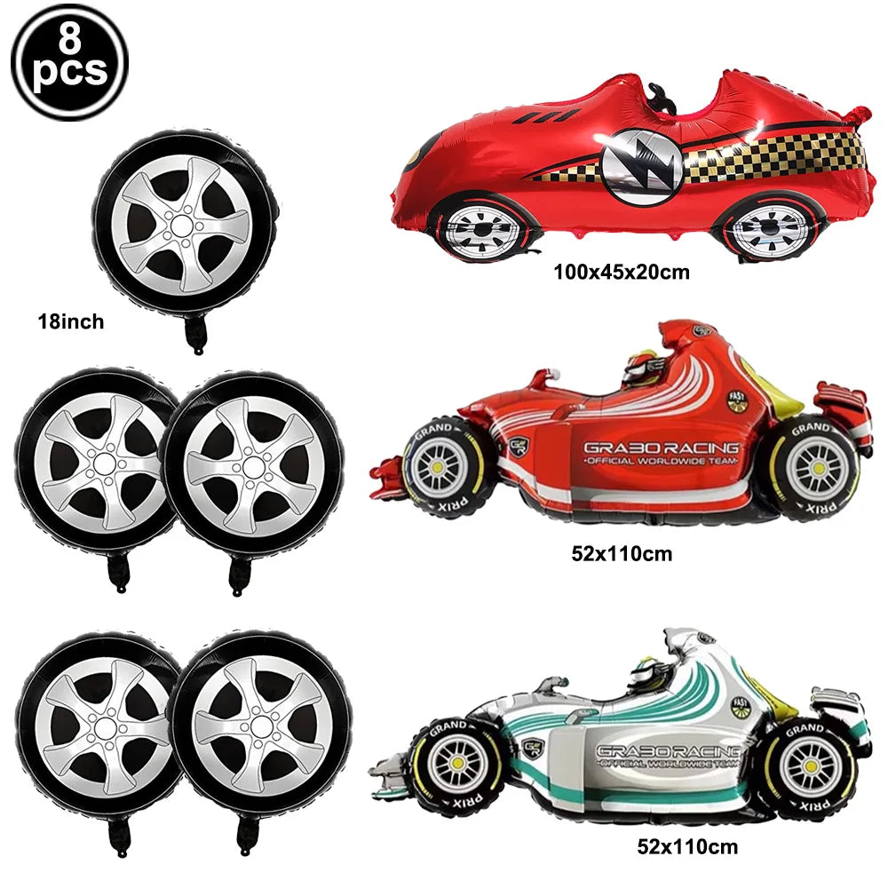 Race Car Birthday Party Balloon Decoration Set with Traffic Lights, Cones & Checkered Flags