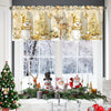 Festive Christmas valance curtains featuring snowmen, reindeer, and Christmas trees decorating a window.