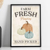 Farm fresh hand picked pumpkins art poster featuring a large orange pumpkin and a smaller green one.