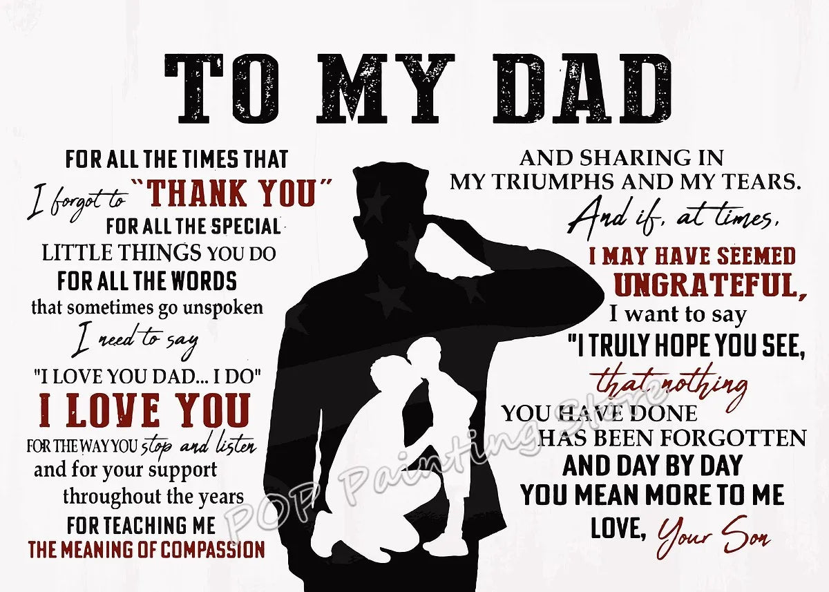 A black silhouette of a man with a star, featuring a heartfelt quote to his dad about love and appreciation.