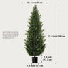 A tall artificial cedar topiary tree shown in a full view with dimensions provided.