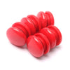 A set of ten bright red refrigerator magnets arranged in a row.