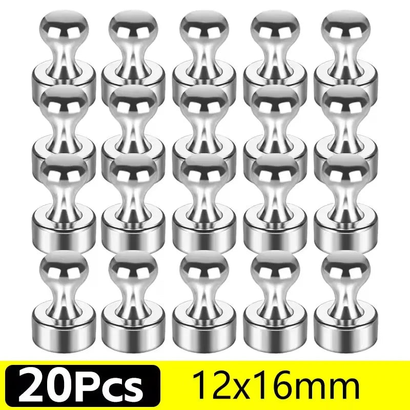 A set of 20 strong neodymium magnetic pushpins with a 12x16mm size.