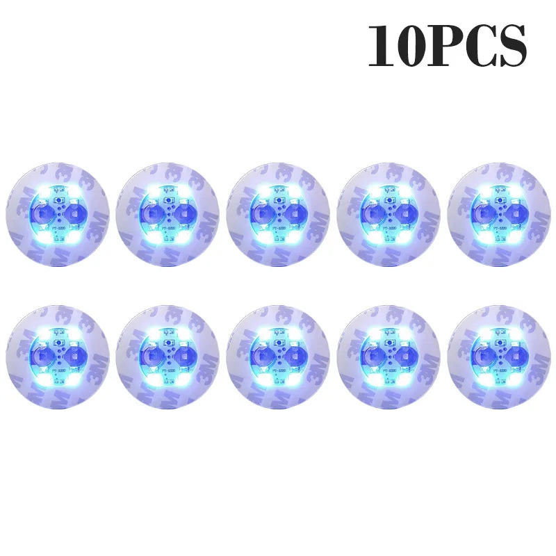 Ten luminous LED coaster lights designed for bottles and glasses