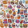 A collection of various skeleton and Halloween-themed stickers featuring skulls, zombies, and spooky faces.