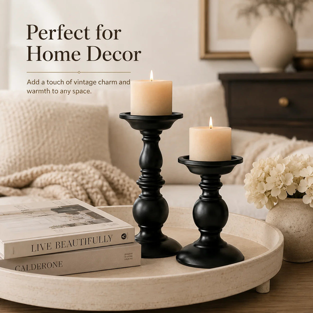 Black and Gold Retro Metal Pillar Candle Holder