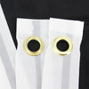White outdoor polyester flag with gold grommets attached to a black fabric background