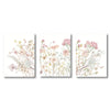 A set of three neutral floral wall art prints featuring soft pink, cream, and beige botanical illustrations on white backgrou