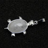 Silver pendant necklace featuring a polished, oval natural stone with small dark inclusions and animal-shaped charms.