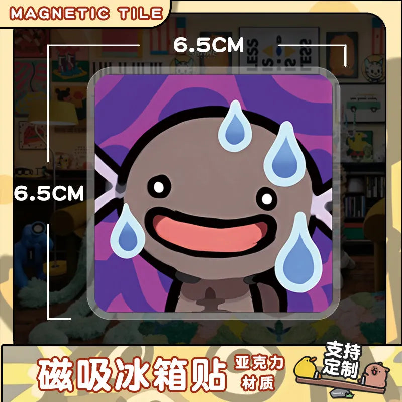 A cute, stylized character with dripping water is shown on a square tile magnet.