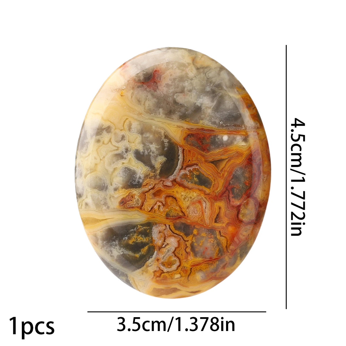 Oval natural stone bead with mottled amber, brown, and gray patterns.