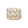 A gold-toned crystal lantern holder with a floral pattern, designed to hold tealight candles.