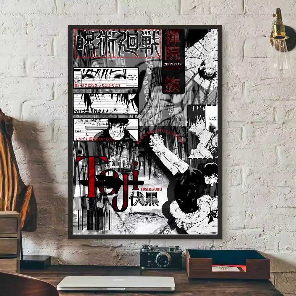 Anime canvas art poster featuring Toji Fushiguro from Jujutsu Kaisen in a dark, dramatic style.
