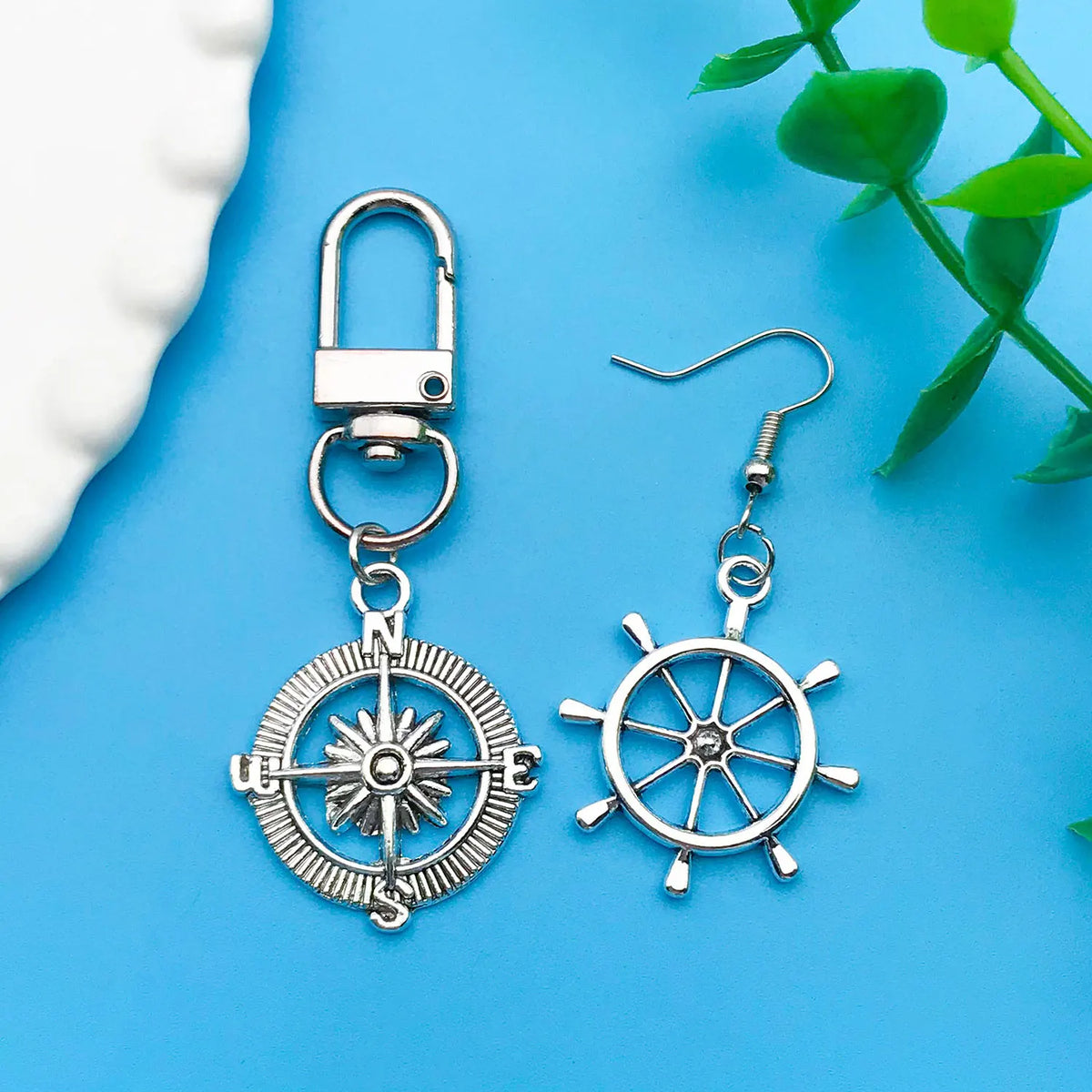 Silver vintage ship anchor charm necklace with a jump ring and ear wire