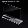 Clear acrylic horizontal sign holder with a slanted display surface.