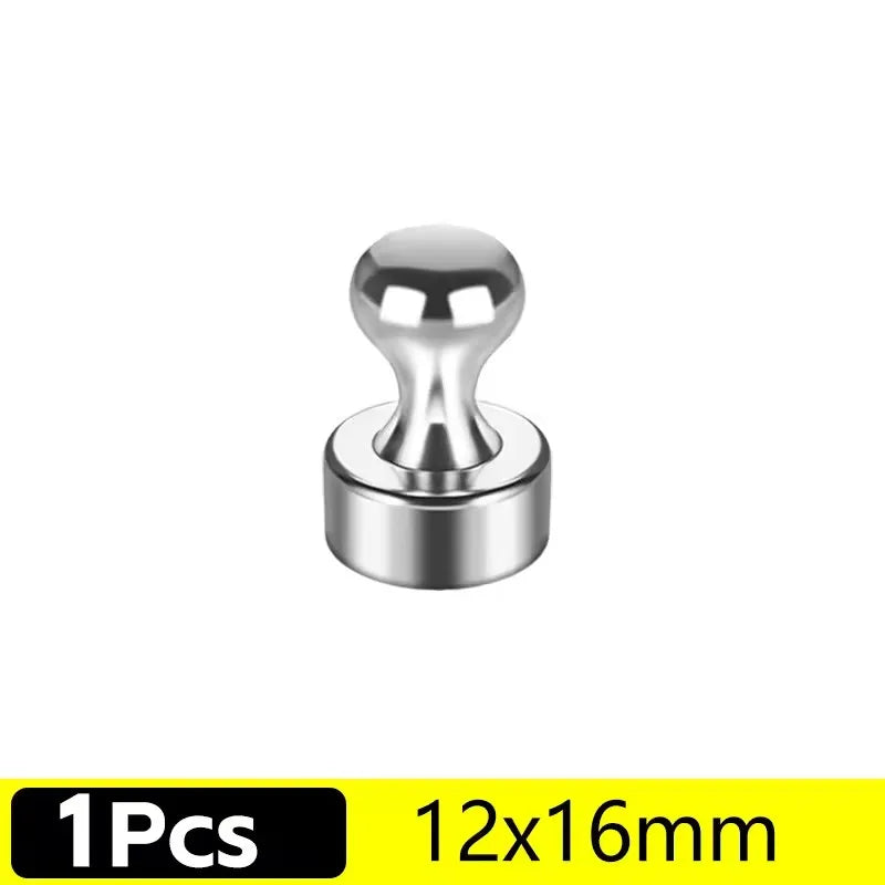 A single silver neodymium magnetic pushpin with a rounded head and cylindrical base.