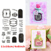 A set of floral love words stencils and stamps for DIY scrapbooking featuring pink and purple accents