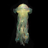 A translucent, iridescent jellyfish lantern suspended, glowing softly against a dark background.