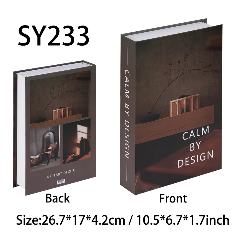Front and back views of a book decor set featuring a dark cover with calming botanical illustrations.