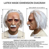 Side diagram showing the dimensions and side view of a realistic elderly scholar latex mask.