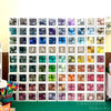 A grid display of 62 latex balloons in various colors and shades for party decor.