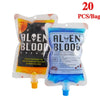Un sachet de 20 gobelets de fête jetables avec un liquide bleu à l'intérieur