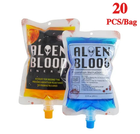 Un sachet de 20 gobelets de fête jetables avec un liquide bleu à l'intérieur